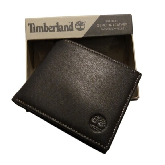 Timberland Pebble Leather Brown Men's Wallet Logo Embossed - Picture 1 of 7
